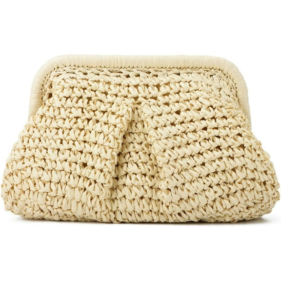 Straw Clutch Purses for Women Small Woven Dumpling Bag Summer Beach Clutch Wicker Crossbody Purses