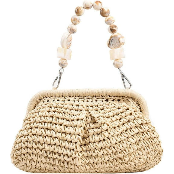 Straw Clutch Purses for Women, Summer Woven Dumpling Bag Straw Beach Clutch Handbags