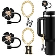 thumbnail image 1 of Straw Covers for Stanley Cup Accessories:Black Decorations for Stanley 30oz & 40oz Tumbler with Handle, Bling Letter Charms and Flower Silicone Straw Cap Topper, Trendy Stuff for Teen Girls and Women, 1 of 7