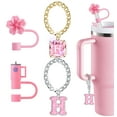 thumbnail image 1 of Straw Cover for Stanley Cup Accessories - Unique Crystal Letter Charms for Stanley Cups, Cute Flower & Cup Silicone Straws Topper Covers for 30 & 40 0z Tumbler with Handle, 10mm 0.4in Straw Cap, 1 of 8