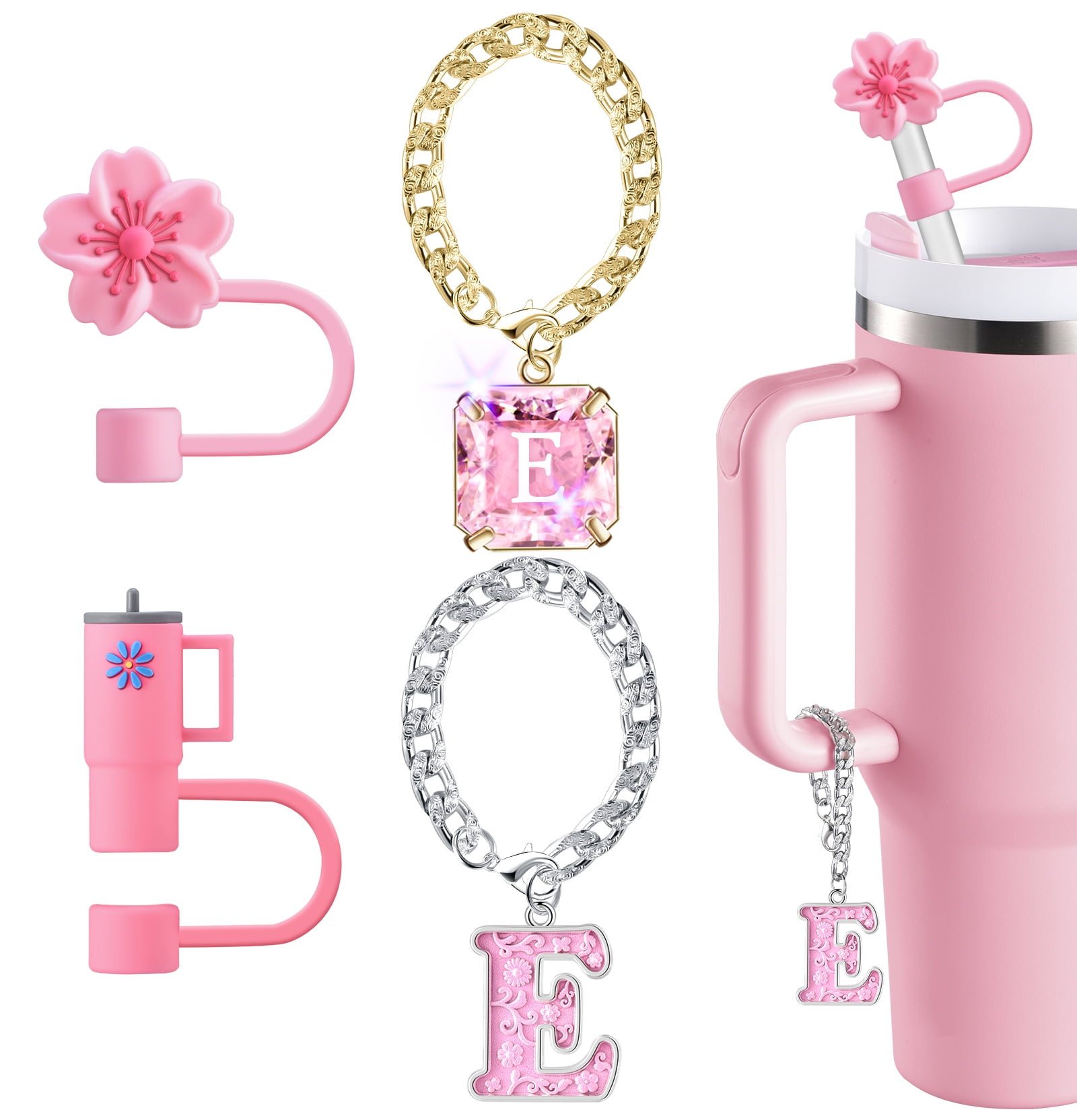 Straw Cover for Stanley Cup Accessories - Unique Crystal Letter Charms ...