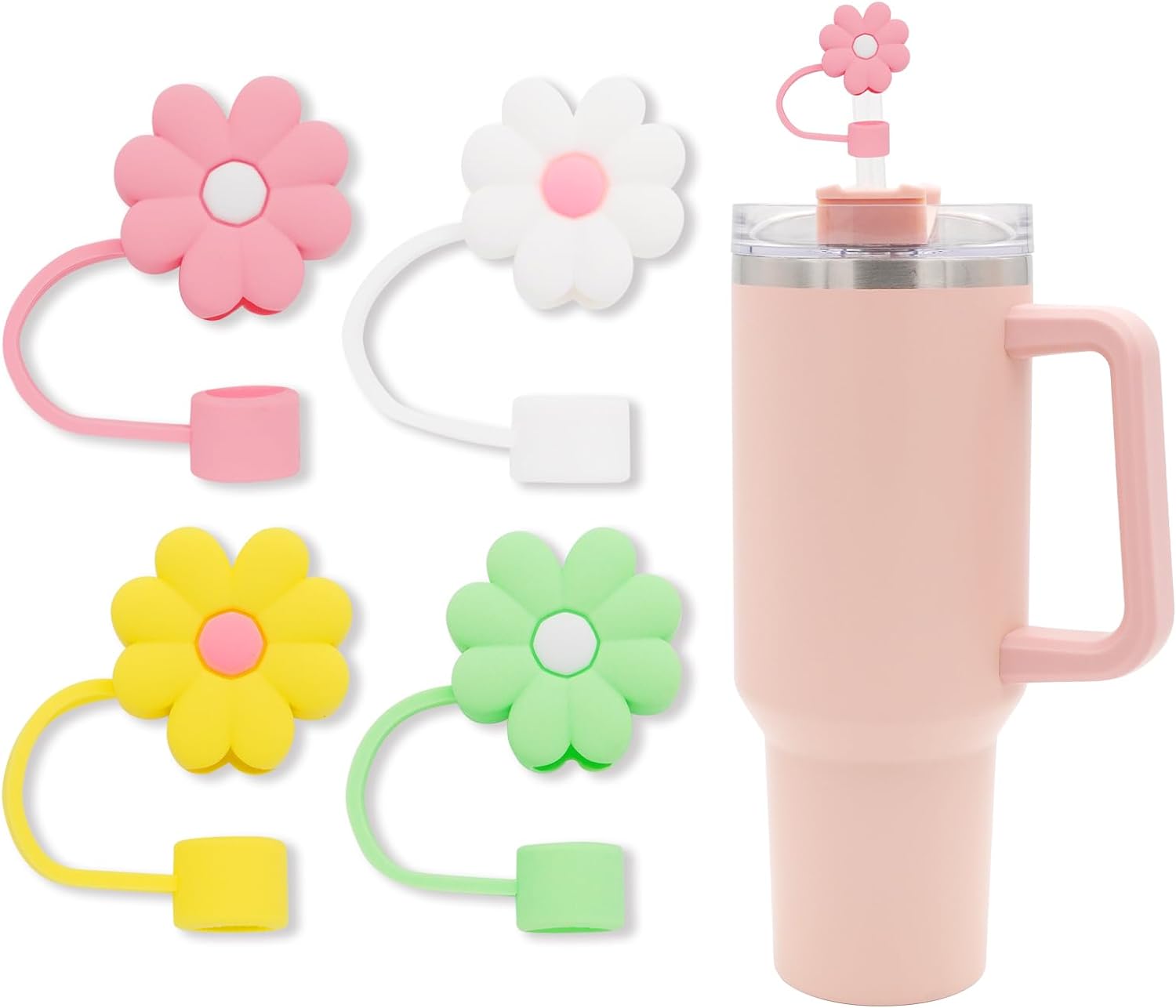 Straw Cover for Stanley Cup, 4Pcs Silicone Straw Topper Compatible with