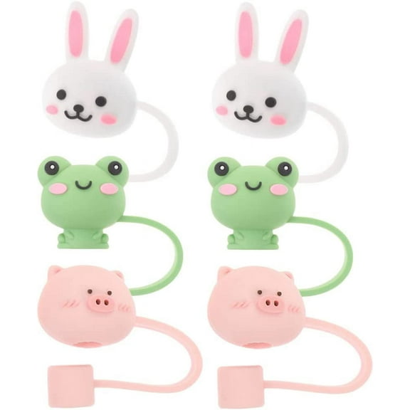 Straw Covers Cap 6pcs Easter Party Supplies Cute Animal Straw Covers Reusable Rabbit Frog Pig Straw Toppers for Drinking Straws Party Birthday Party Gifts