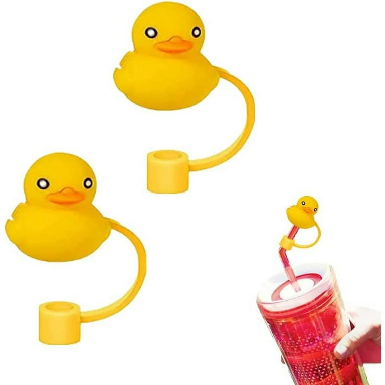 Straw Covers Cap Cute 2 Pcs Silicone Straw Tips Cover Reusable Drinking Straw Tips Lids Adorable Straw Plugs (Yellow Duck)