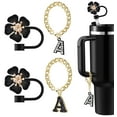 thumbnail image 1 of Straw Covers for Stanley Cup Accessories:Black Decorations for Stanley 30oz & 40oz Tumbler with Handle, Bling Letter Charms and Flower Silicone Straw cap Topper, Trendy Stuff for Teen Girls and Women, 1 of 7