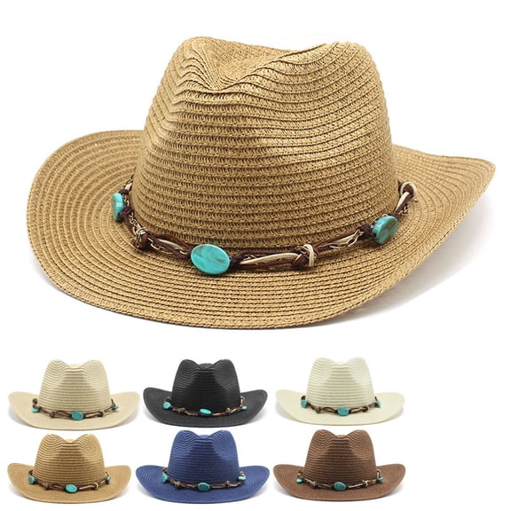 Straw Cowboy Cowgirl Hat for Men Women, Adjustable Sombrero Sun Hat with Shapeable Wide Brim