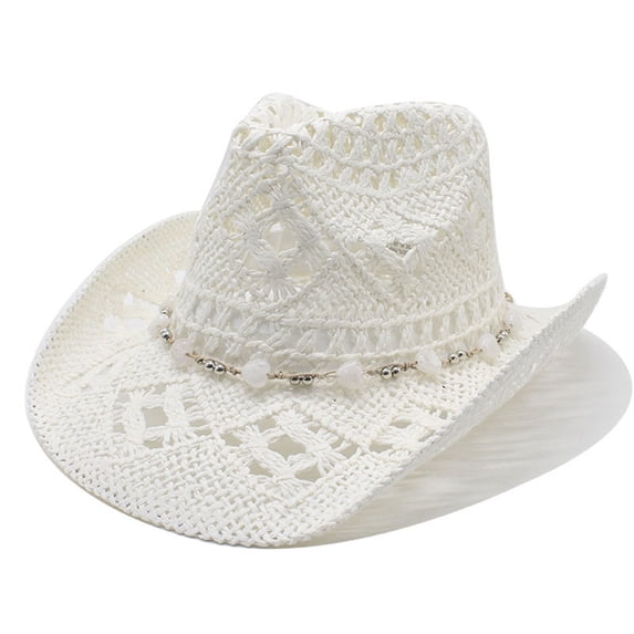 Straw Cowboy Cowgirl Hat for Women Men Western Coastal Cowboy Beach Hat with Shapeable Brim Unisex Rolled up Caps