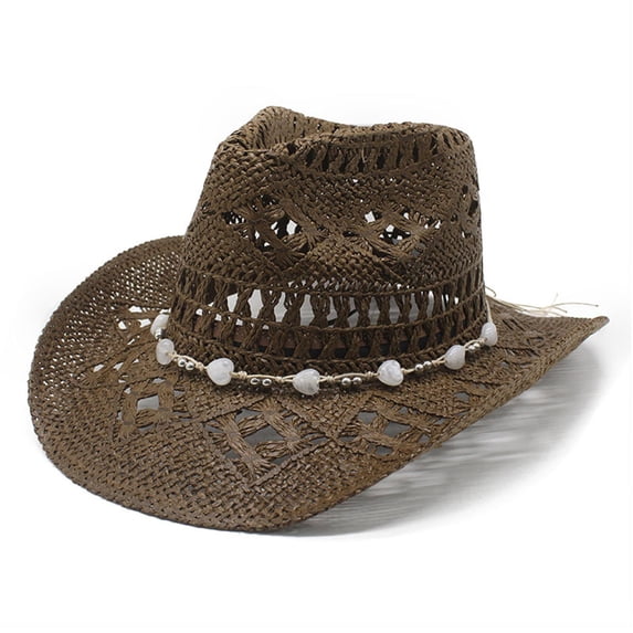 Straw Cowboy Cowgirl Hat for Women Men Western Coastal Cowboy Beach Hat with Shapeable Brim Unisex Rolled up Caps