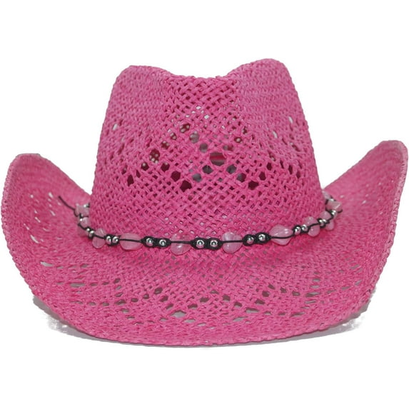 Straw Cowboy Cowgirl Hat for Women with Beaded Trim and Shapeable