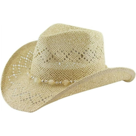 Straw Cowboy Cowgirl Hat for Women with Beaded Trim and Shapeable