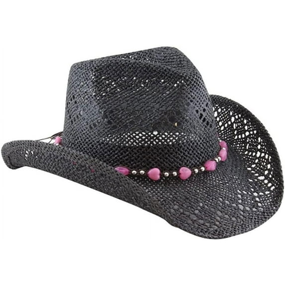 Straw Cowboy Cowgirl Hat for Women with Beaded Trim and Shapeable