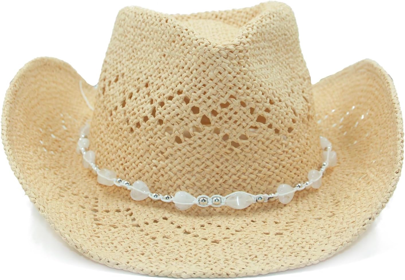 Straw Cowboy Cowgirl Hat for Women with Beaded Trim and  display picture 2
