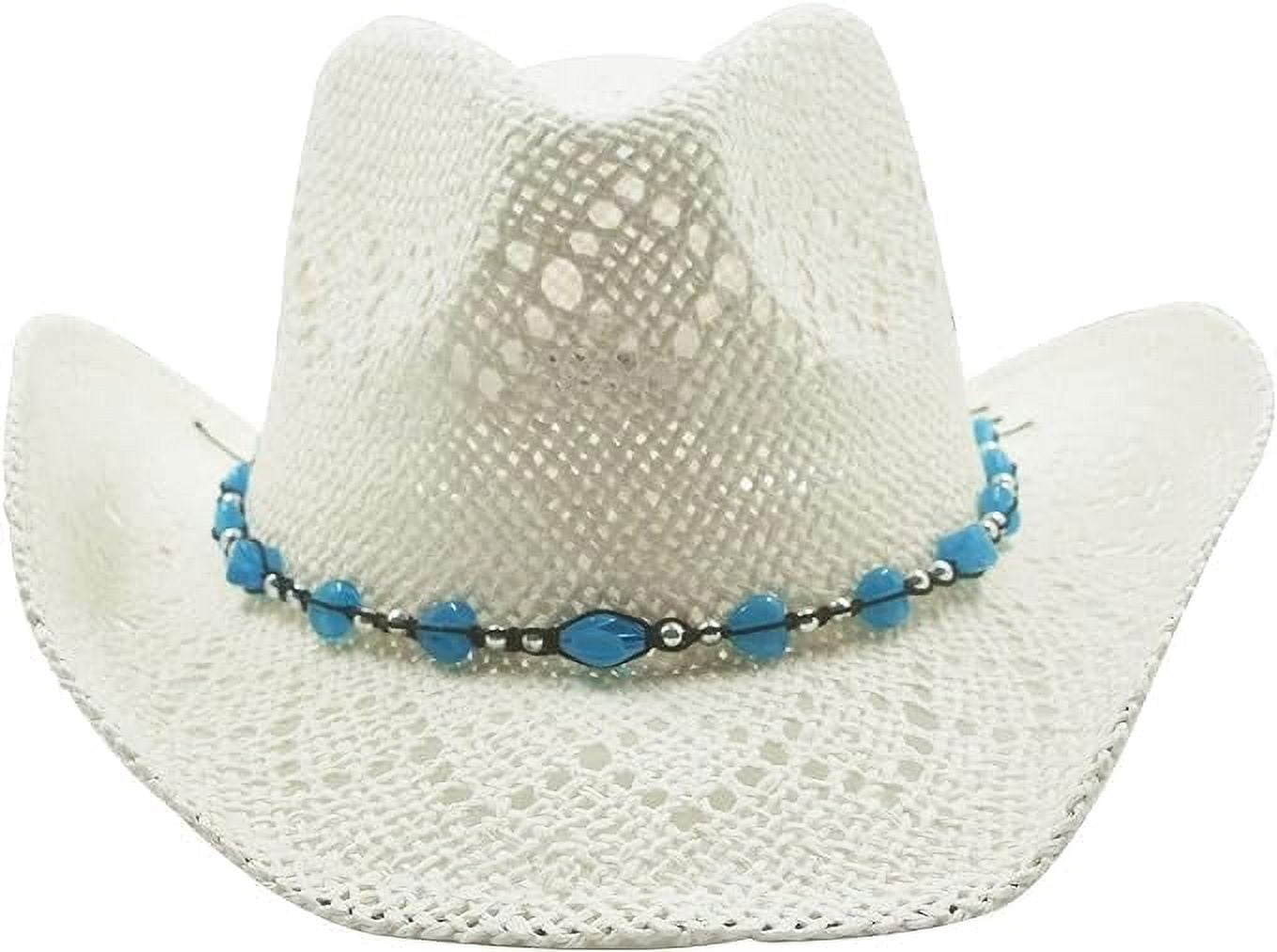 Straw Cowboy Cowgirl Hat for Women with Beaded Trim and  display picture 2