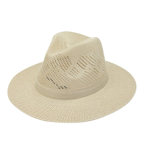 Straw Cowboy Hat, Comdrip Sun Hats for Men Wide Brim Panama Hat Beach Hat Men's Palm Beach Fedora – Upf 50+ Uv Sun Protection, Wide Brim Sun Hat Cowboy Hats for Women Beige One Size