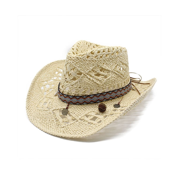 Straw Cowboy Hat Wide Brim Western with Decorative Band Moonshine Straw Cowboy Hat – Cattle Kate main image 4