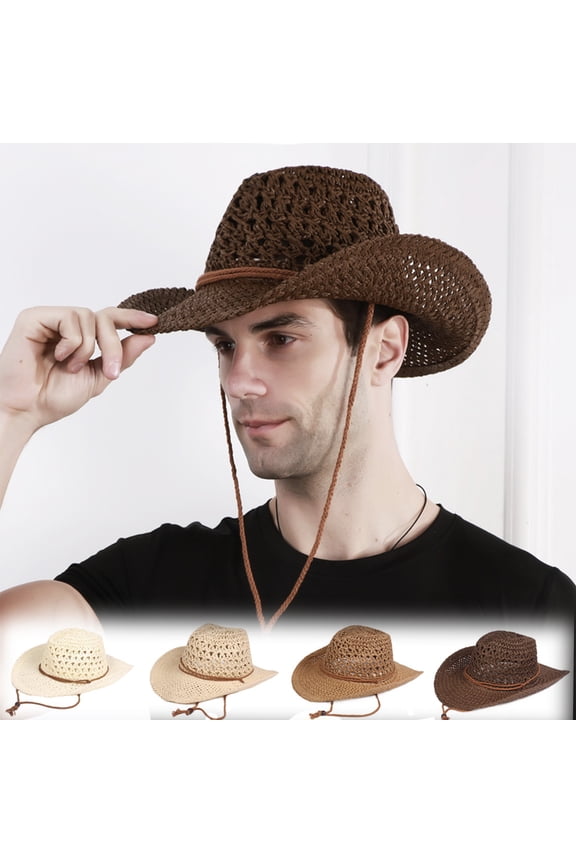 Straw Cowboy Hat, Floppy Sun Hat Wide Birm Fedora Panama Hat for Summer Beach Travel Golf Garden