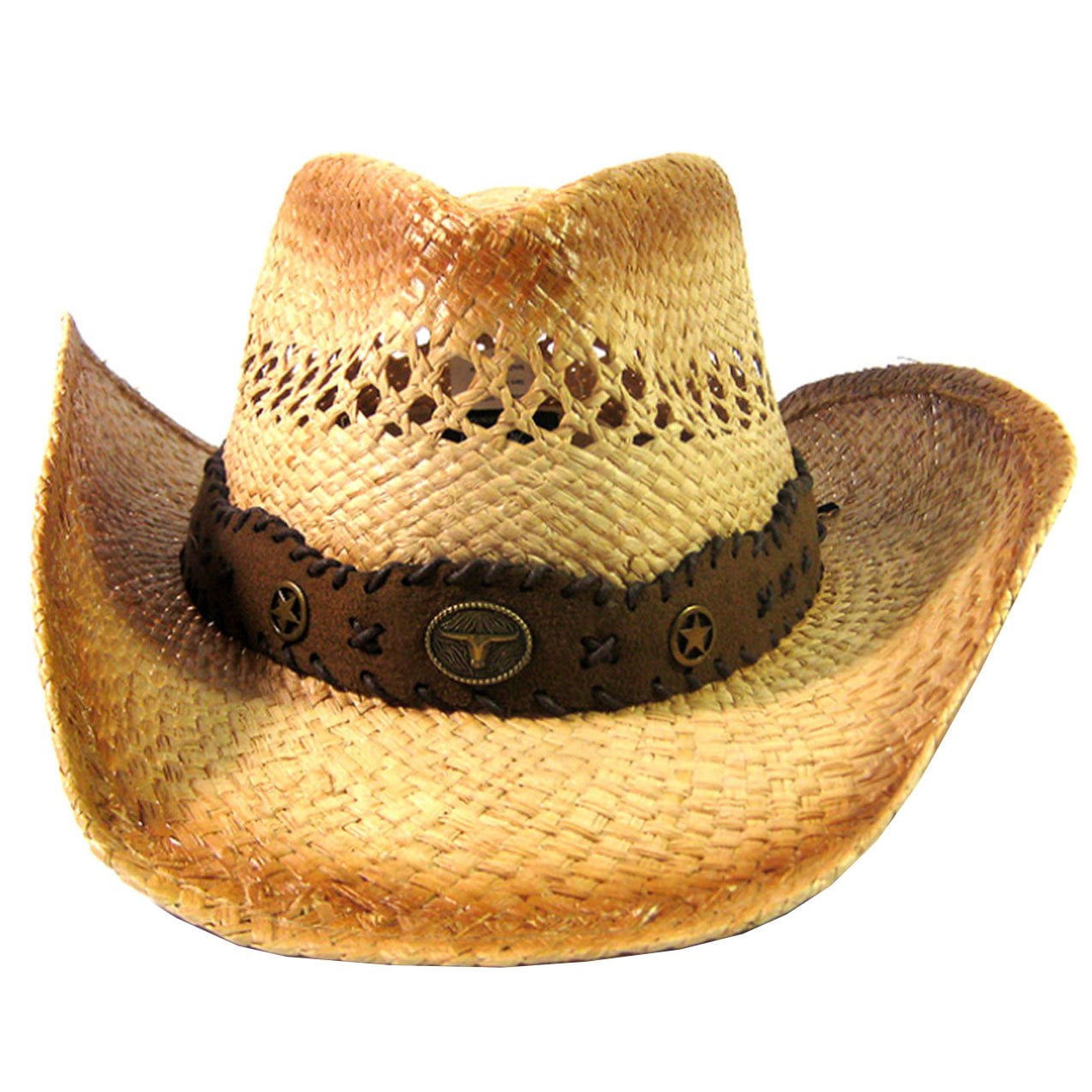 8393 Women\'s Straw Cowboy Hat Western Usa Sun With Embroidered Trim Men main image 3