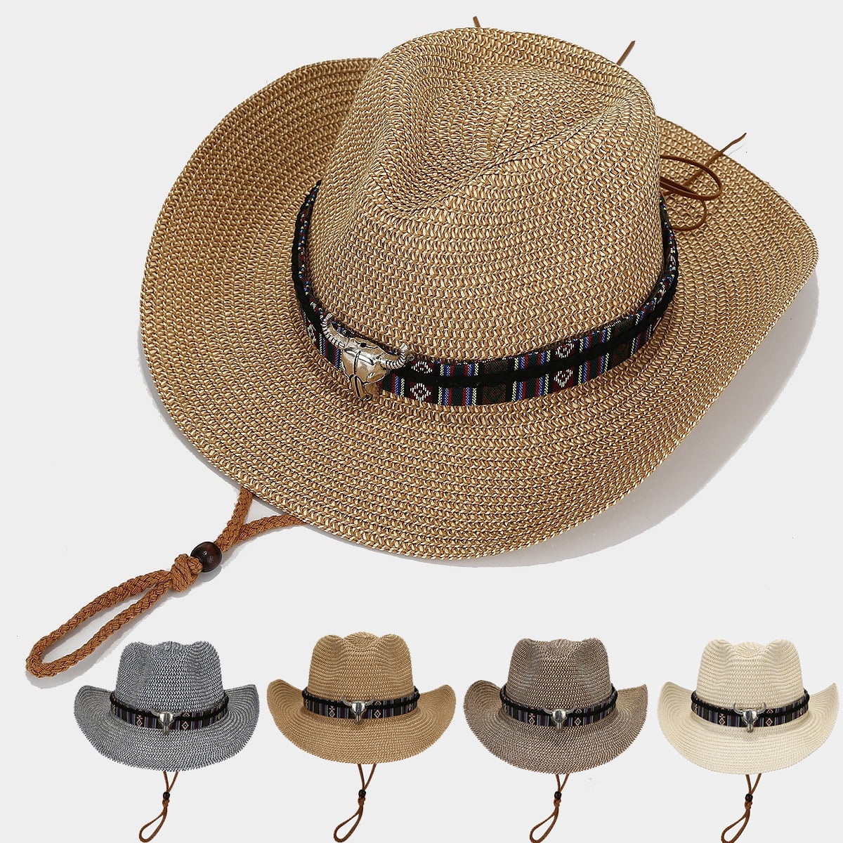 Straw Cowboy Hat Western Hats for Women Cowgirl Sun Beach  display picture 1