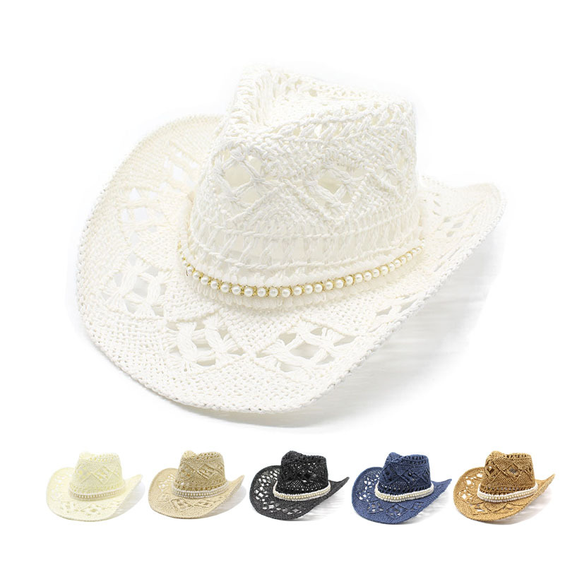 Western Pearl Cowboy Fedora Wide Brim Straw Floppy Hat Raffia Wide Brim Cowgirl Hat - On Sale – Conner Hats main image 2
