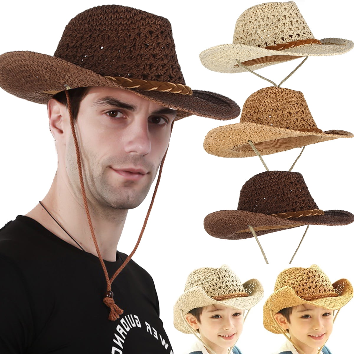 3861 Straw Cowboy Hat Wide Brim Sun Cowgirl Summer Panama With Chin Strap Bromelia - Wide Brim Chin Strap Straw Panama Hat | Artesano  main image 4
