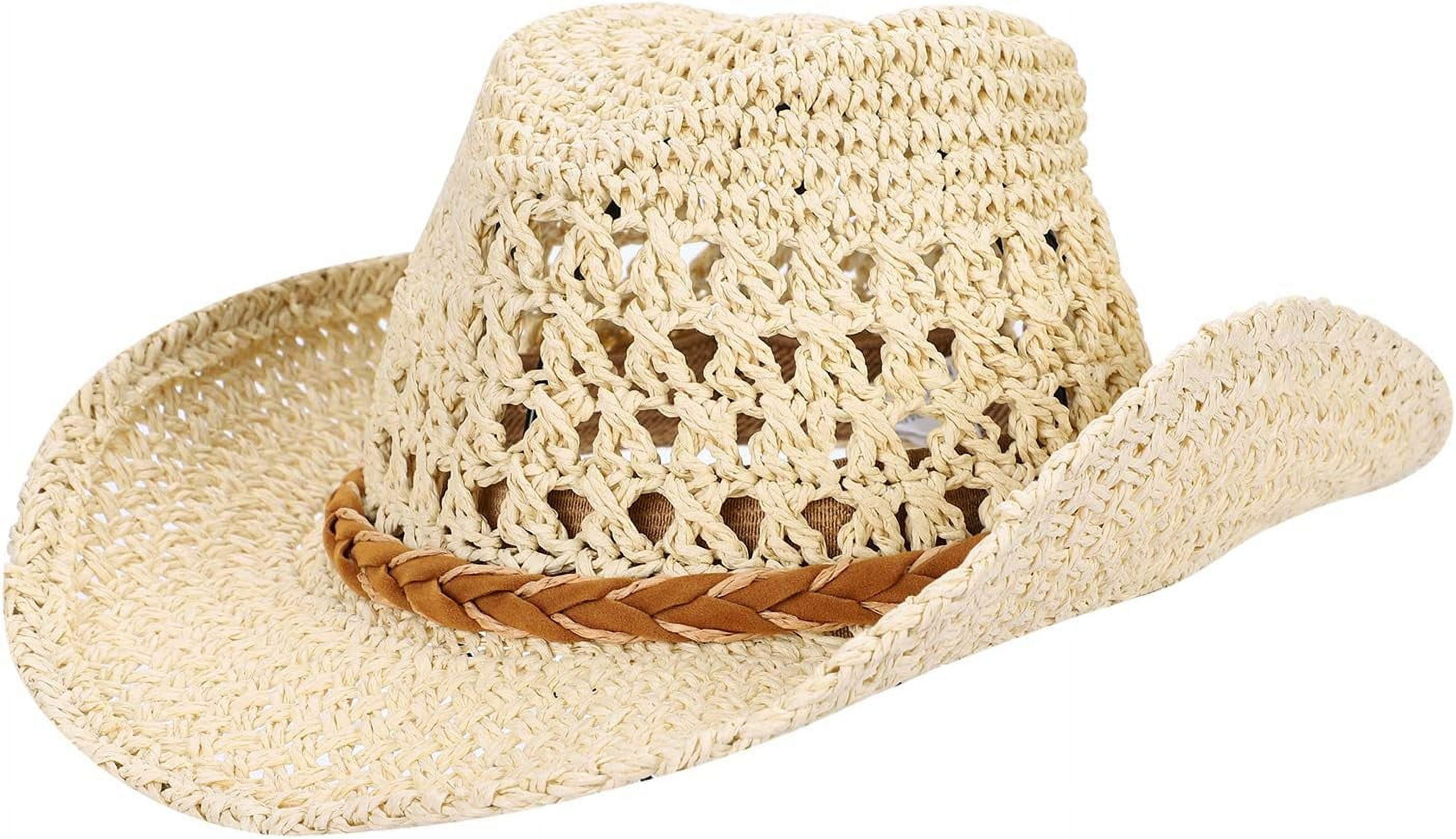 2488 Straw Cowboy Hat Wide Brim Sun Hat Cowgirl Summer Panama Hat With Chin il_fullxfull.7770072860_tqej.jpg main image 3