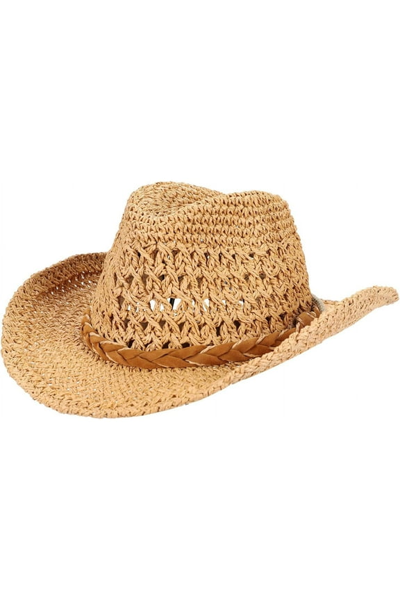 Straw Cowboy Hat Wide Brim Sun Hat Cowgirl Summer Panama Hat with Chin Strap Men Women Travel Outdoor Family Hat
