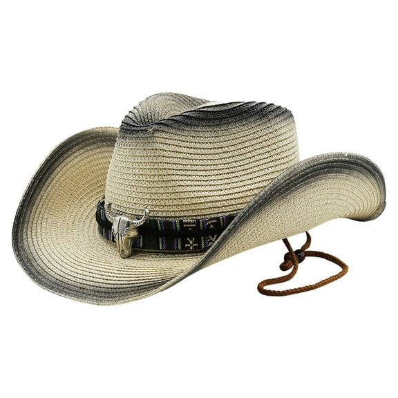 Straw Cowboy Hat Wide Brim Sun Hat For Men Women Panama Hat With Chin Strap Bull Sombrero Travel Beautiful Hat