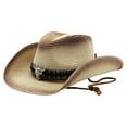thumbnail image 1 of Straw Cowboy Hat - Wide Brim Sun Hat for Men and Women, with Chin Strap, Bull Head Band Decoration, Adjustable Brim, for Travel and, 1 of 8