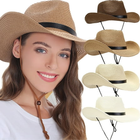 Straw Cowboy Hat for Men Women Beach Sun Hat Wide Brim Panama Fedora Hat Outdoor Foldable Summer Straw Hat Western Style