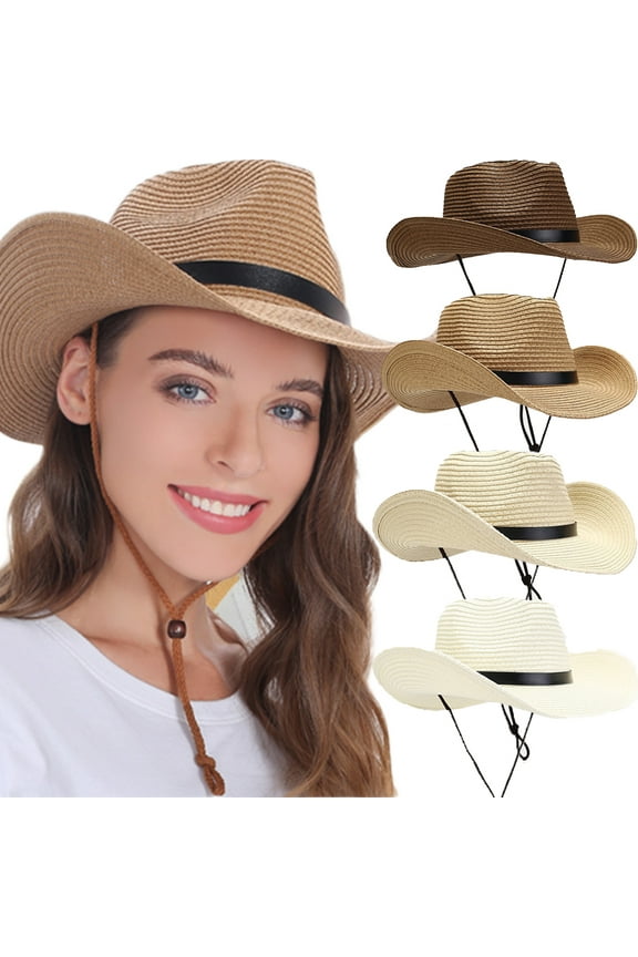 Straw Cowboy Hat for Men Women Beach Sun Hat Wide Brim Panama Fedora Hat Outdoor Foldable Summer Straw Hat Western Style
