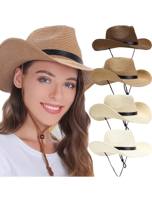 Straw Cowboy Hat for Men Women Beach Sun Hat Wide Brim Panama Fedora Hat Outdoor Foldable Summer Straw Hat Western Style