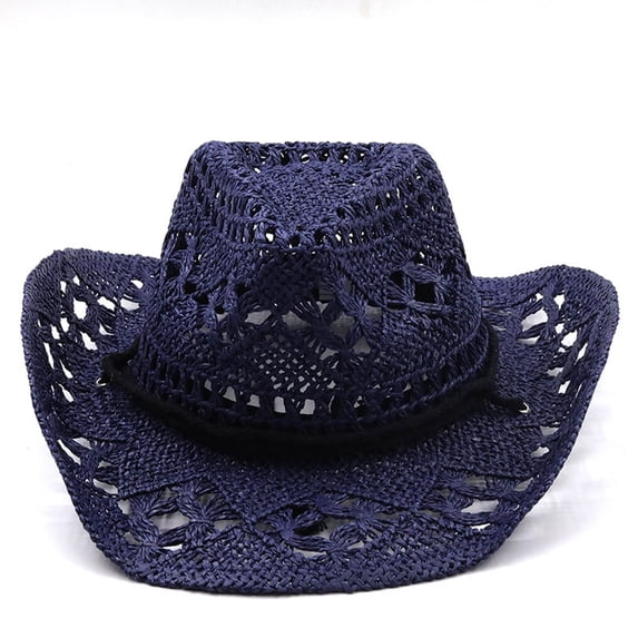 Straw Cowboy Hat for Women, Cowgirl Hat with Decorative Bands, Wide Brim Woven Sun Hat Western Cowboy Hat One Size