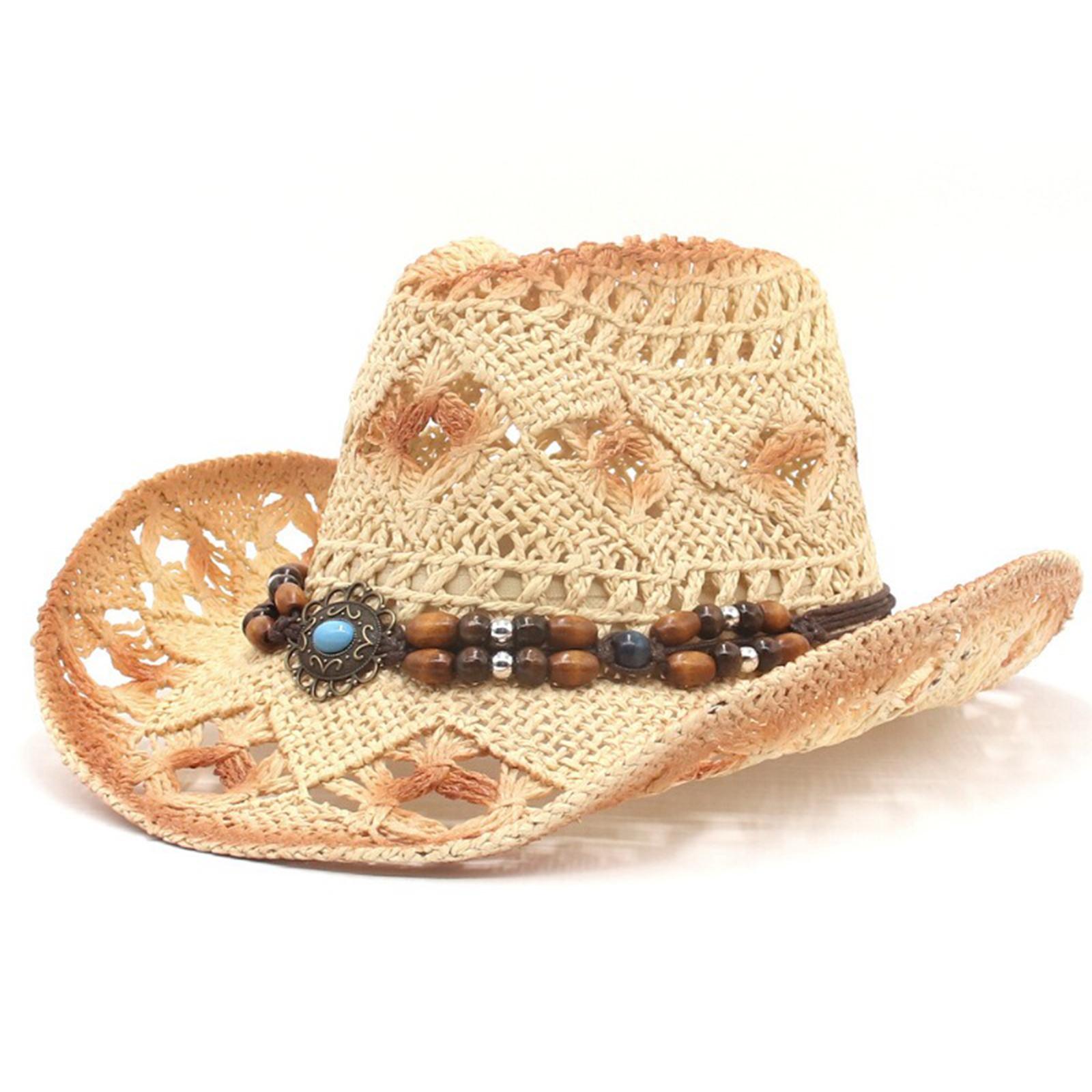 Straw Cowboy Hat for Women Men Wide Brim Beach Fedora Straw Hat Western