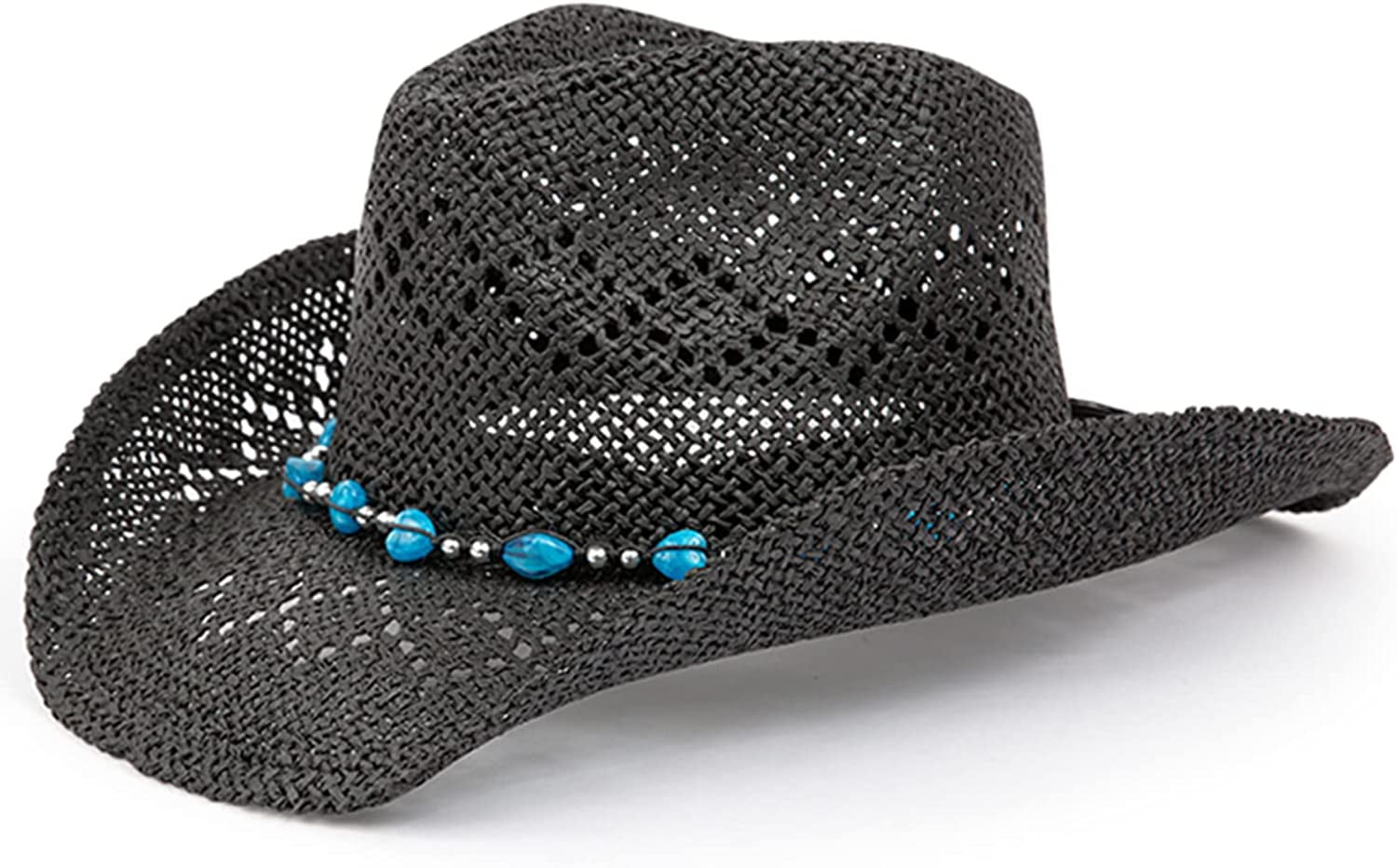 Straw Cowboy Hat for Women with Beaded Trim and Shapeable 