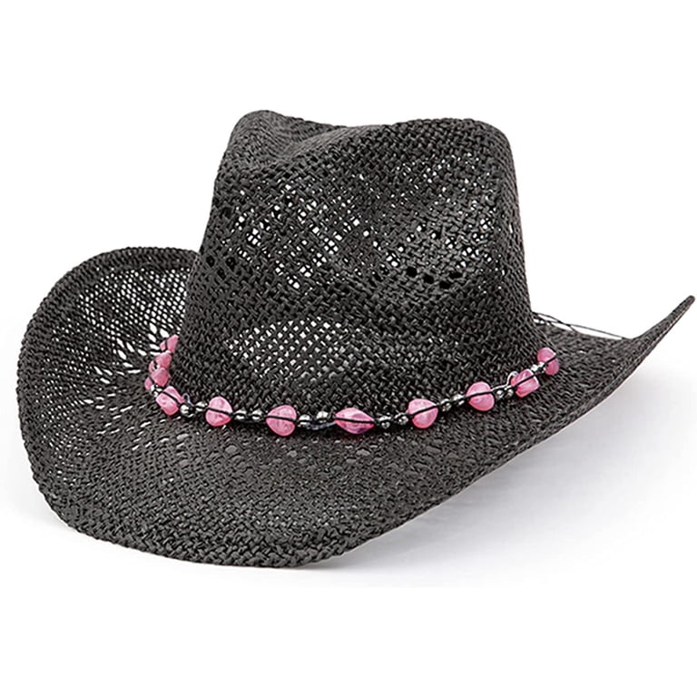 Straw Cowboy Hat for Women with Beaded Trim and Shapeable  display picture 3