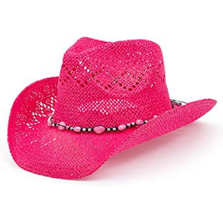 Straw Cowboy Hat for Women with Beaded Trim and Shapeable  display picture 1