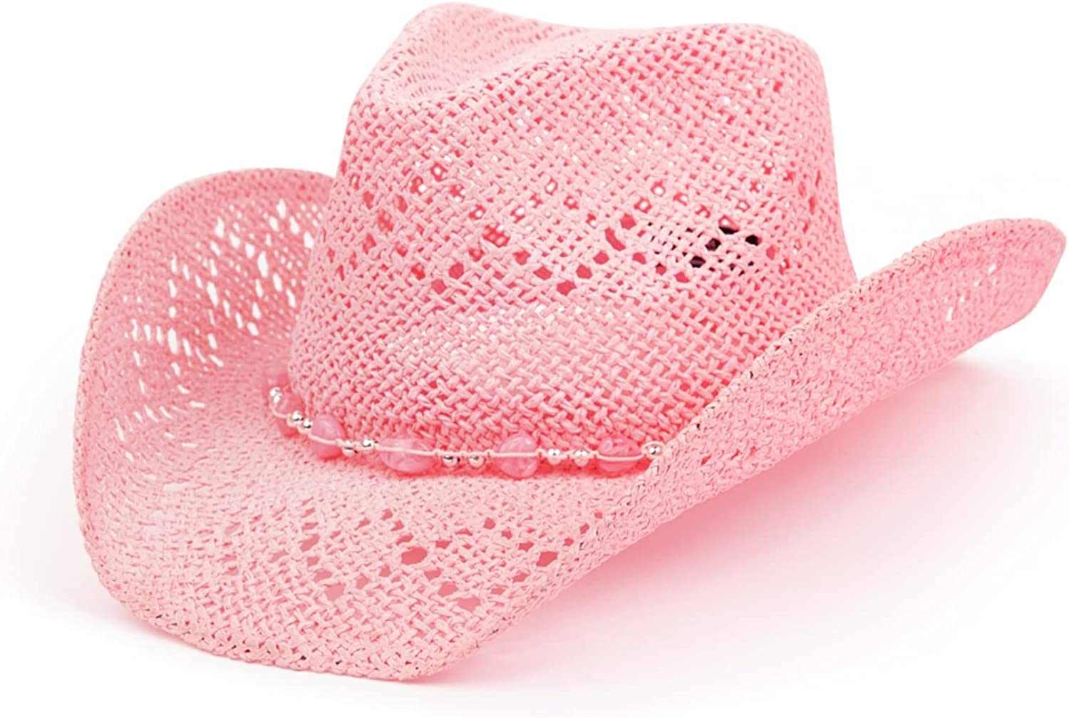 Straw Cowboy Hat for Women with Beaded Trim and Shapeable 