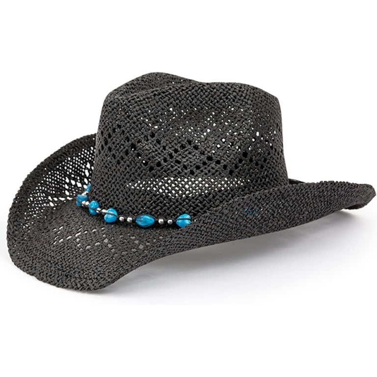 Straw Cowboy Hat for Women with Shapeable Brim, Beaded  display picture 3