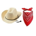 thumbnail image 1 of Celivon Straw Cowboy Hats Bandanas Set Western Party Hat, 1 of 2