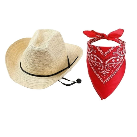 Celivon Straw Cowboy Hats Bandanas Set Western Party Hat