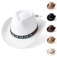 thumbnail image 1 of Straw Cowboy Hats For Women - Western Cowboy Hat For Men And Women Stylish Wide Brim Hat With Beaded Band Classic Hat For Outdoor Country Fashion,Beige,One Size, 1 of 3