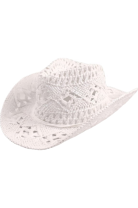 Straw Cowboy Hats for Women Sparkly Western Cowgirl Hat for Holiday Party Foldable Vacation Beach Sun Hat with Wide Brim