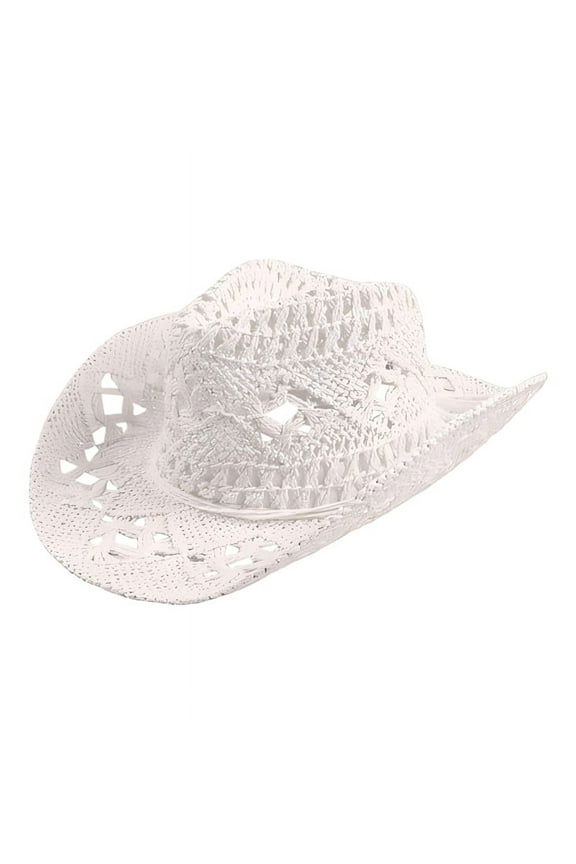 Straw Cowboy Hats for Women Western Cowgirl Hat for Holiday Foldable Vacation Beach Sun Hat with Wide Brim A