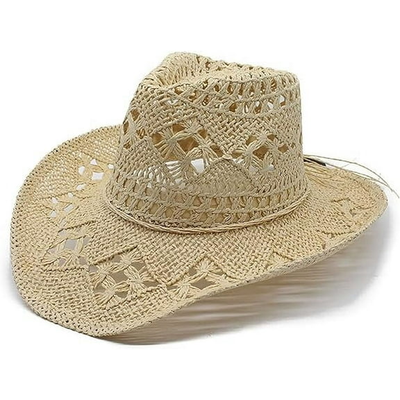 Straw Cowboy Hats for Women Western Cowgirl Hat for Holiday Party Foldable Vacation Beach Sun Hat with Wide Brim