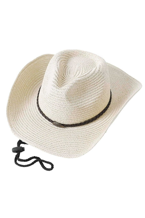 Straw Cowboy Style Sun Hat Breathable Unisex Wide Brim Summer Hat
