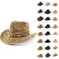 thumbnail image 1 of Straw Cowgirl Hat, Western Cowboy Hat, Wide Brim Sun Beach Hat for Men and Women, 1 of 8