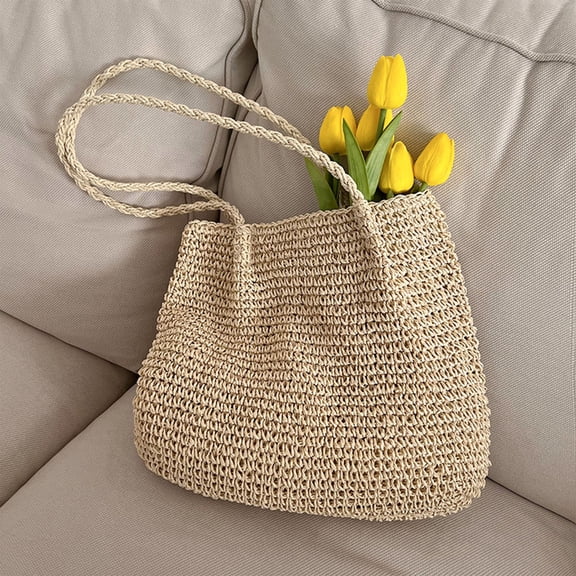 Straw Crochet Backpack Flap Drawstring Shoulder Bag Casual Beach Daypack Purse Crossbody Summer Travel Boho Handbag Large Capacity Lightweight