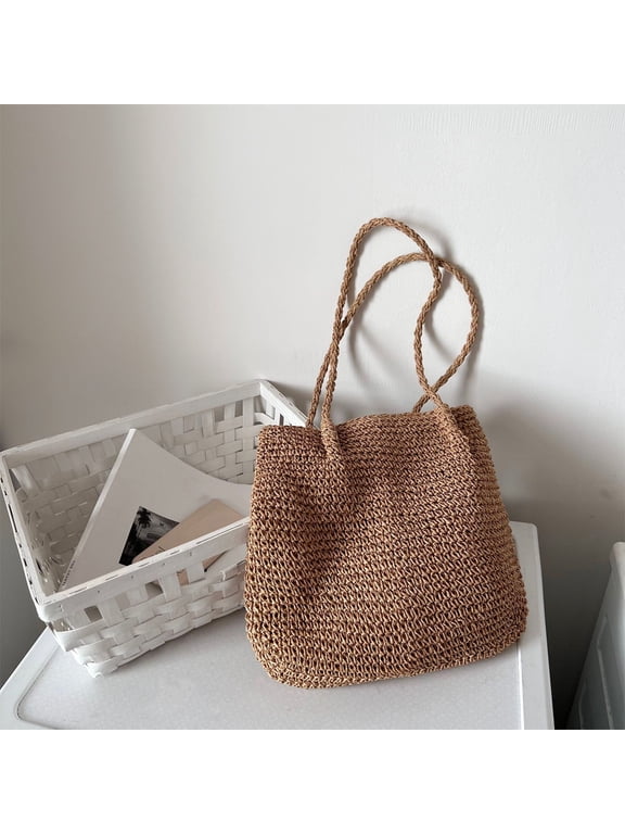 Straw Crochet Backpack, Wuztai Women Flap Drawstring Shoulder Bag, Casual Beach Daypack Crossbody Purse For Girls Summer Travel