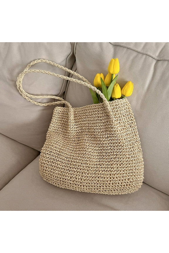 Straw Crochet Backpack for Women | Flap Drawstring Shoulder Bag | Large Casual Beach Daypack Purse, 14.5x11.8 Inch, Lightweight