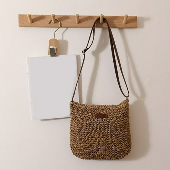 Straw Crossbody Bag, One-Shoulder Woven Style, Straw Material, Adjustable Strap, Beach Travel, Womens Fashion, Holiday Outing, Versatile Daily Use TOPLIU